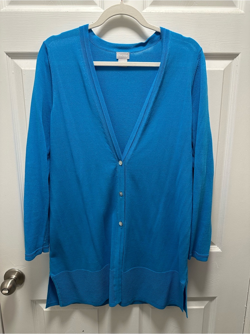 Chico's Teal/Turquoise Light Weight Knit Button-Front Cardigan 1P